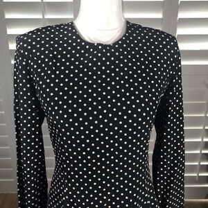 Vtg 80s D Frank Polka Dot Dress 12 NEW A Line Black Tiered Skirt Cute Flirty Fun